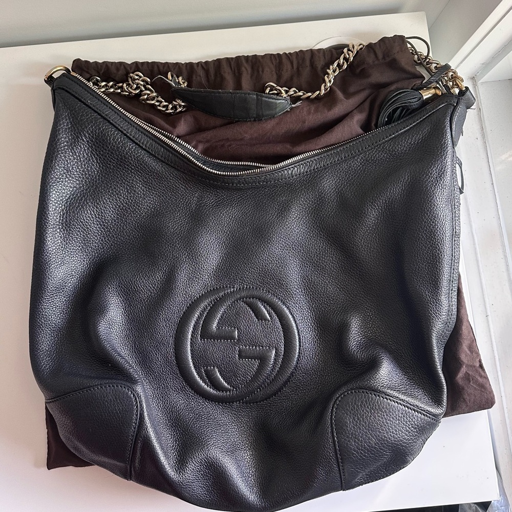 SOLD 💓 Gucci Black Leather Interlocking Hobo Crossbody Chain Bag